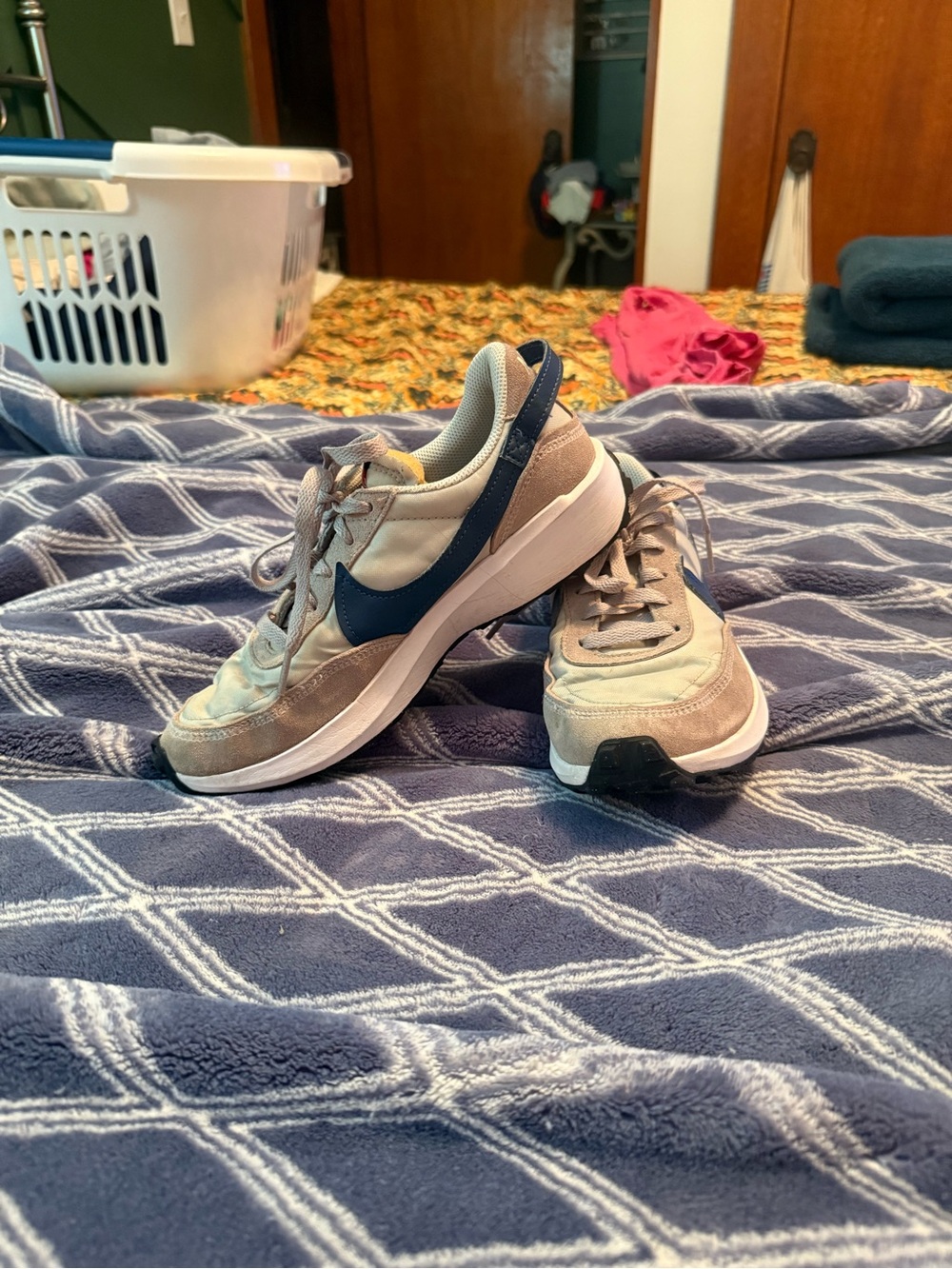 Nike Beige and Navy Suede Low-Top Sneakers
